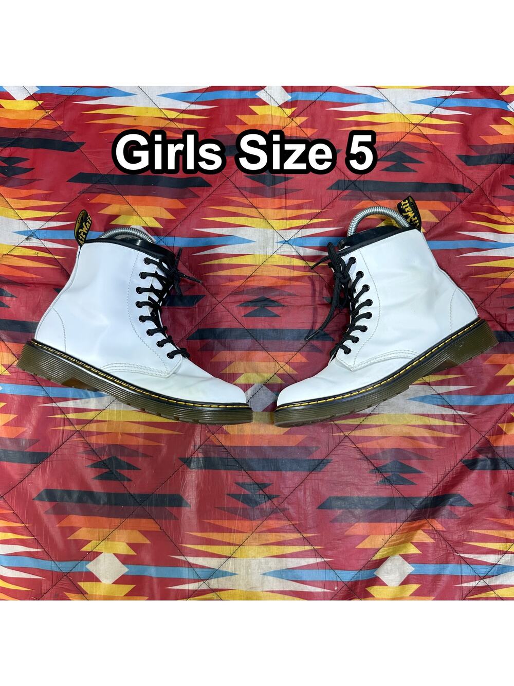 Dr Martens 1460J Combat Lace Up Zip Leather Boots White JY004 Girls Size 5